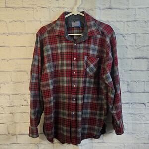 Pendleton Woolen Mills Mens Large Button Pure Virgin Wool Shirt Plaid Vintage